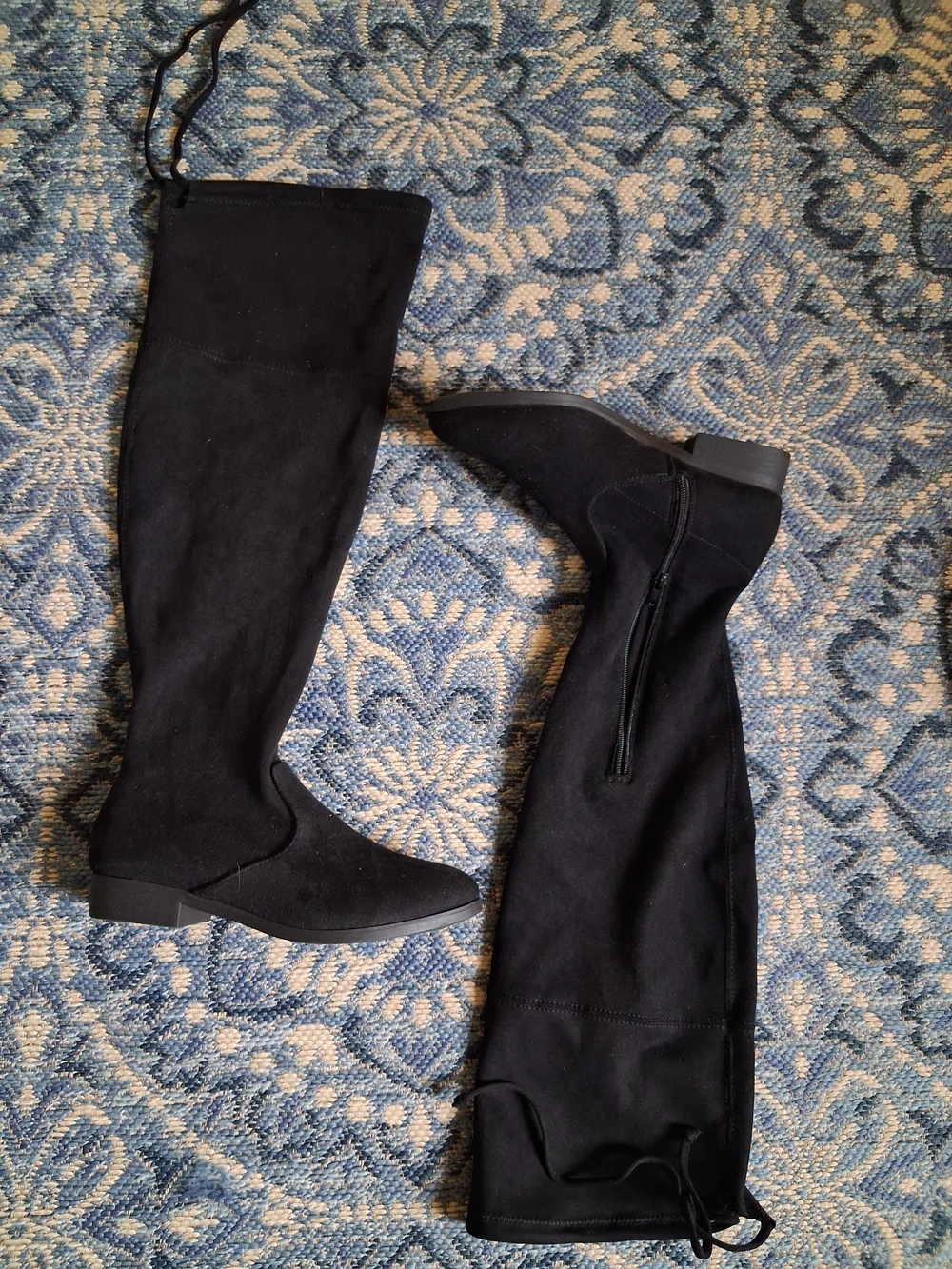 Time and Tru Black Over-the-Knee Stretch Boots with Tie Detail